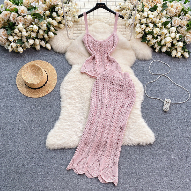 Crochet Knit Top And Skirt Set